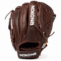 e Fast Pitch Softball Glove Chocolate Lace. Nokona Elite performance ready for play position spec